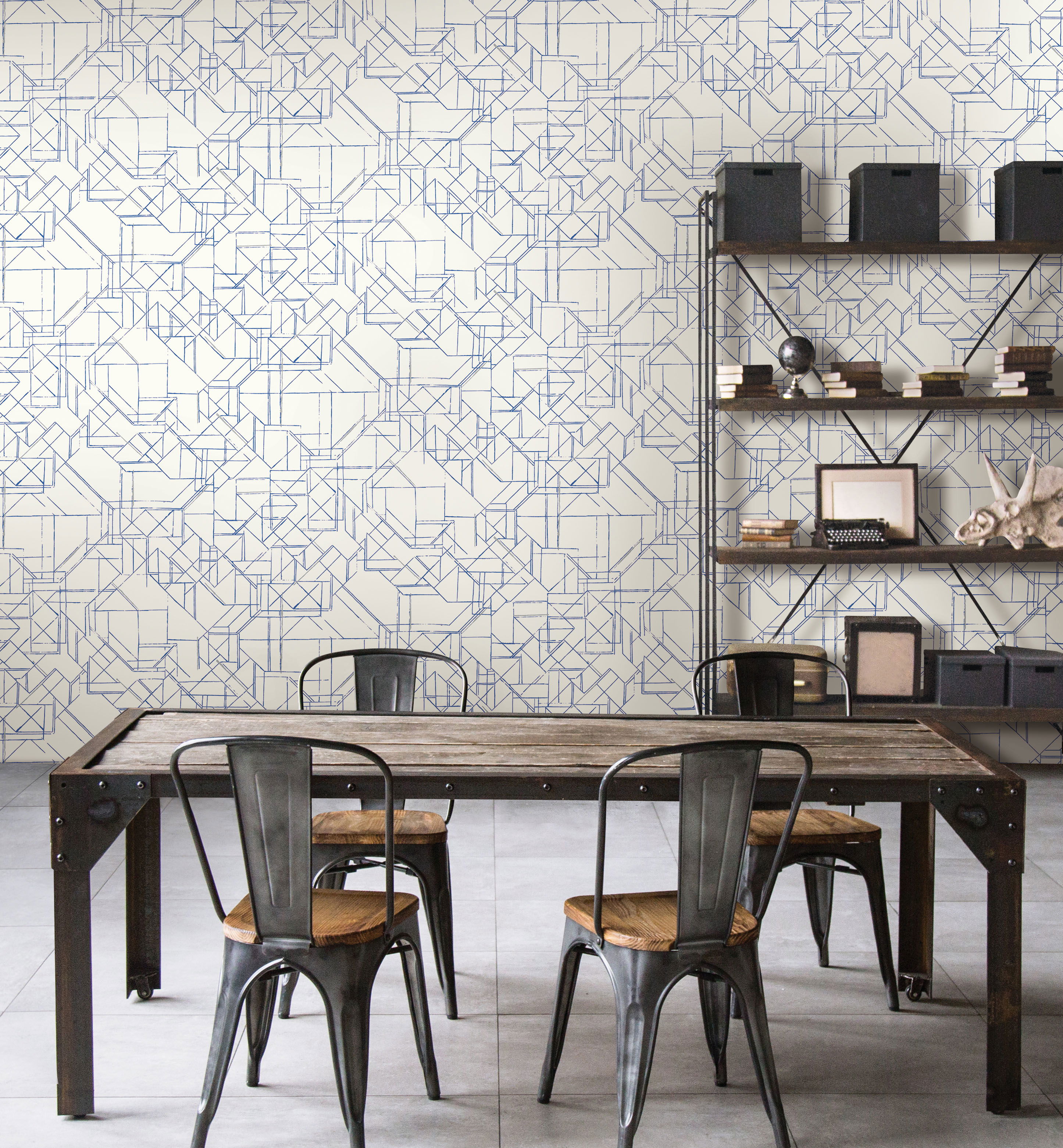 Prism Schematics Cobalt Peel & Stick Wallpaper, by York Wall, 20' length x 2'3" width x 0.02" depth View 2