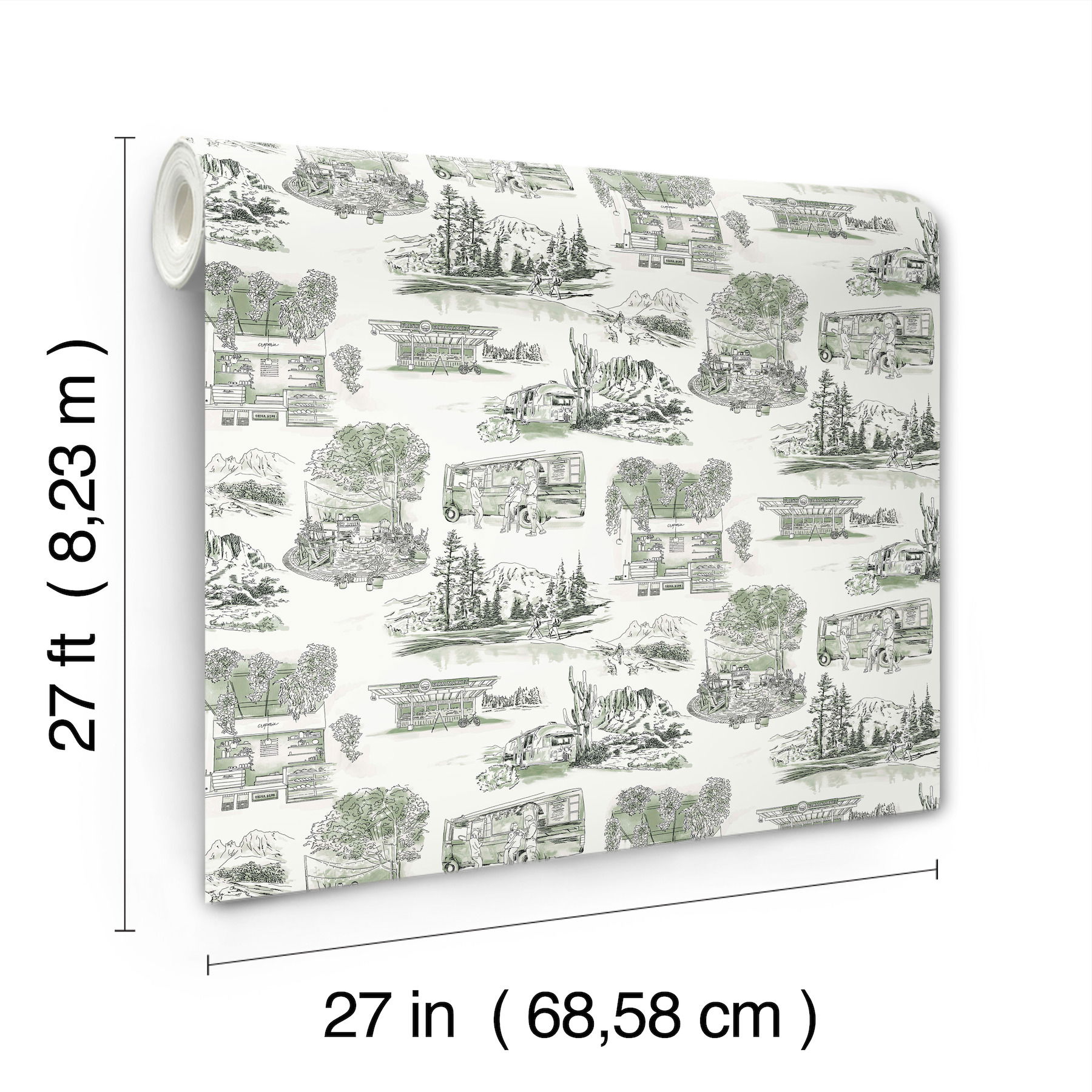 Modern Vista Toile Evergreen Wallpaper large image 