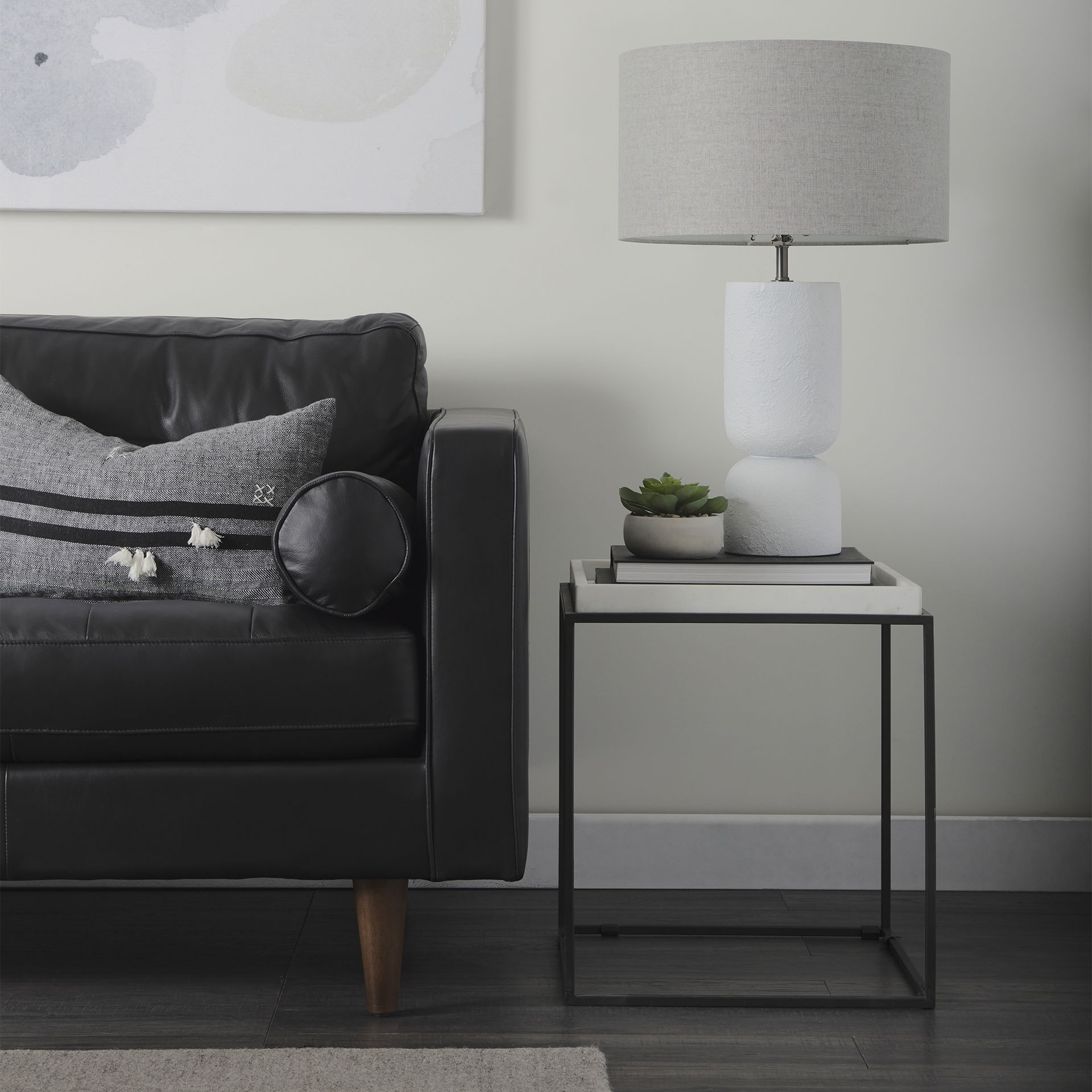 Svend  Black Leather Sofa, Sofas & Sectional by Mercana, 88" length x 38" width x 34" height View 3