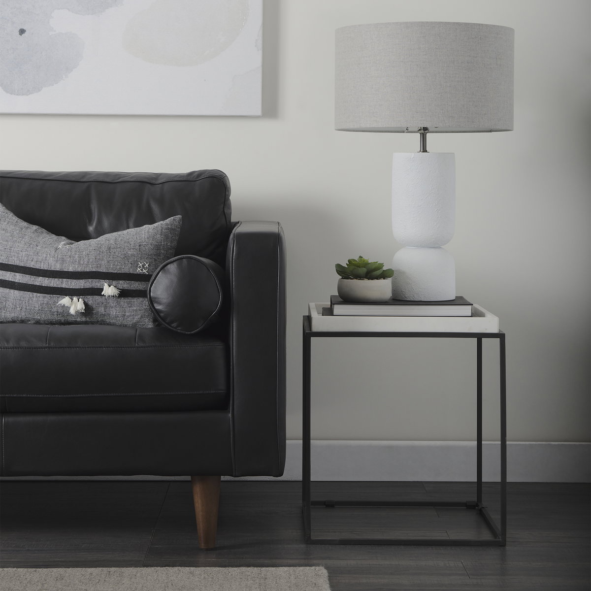 Svend  Black Leather Sofa, Sofas & Sectional by Mercana, 88" length x 38" width x 34" height View 3