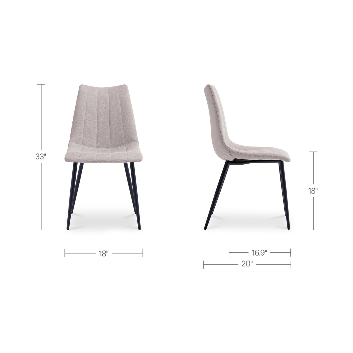 Alibi Dining Chair Beige-set Of Two, by Moe's Home, 18" width x 33" height x 20" depth View 8