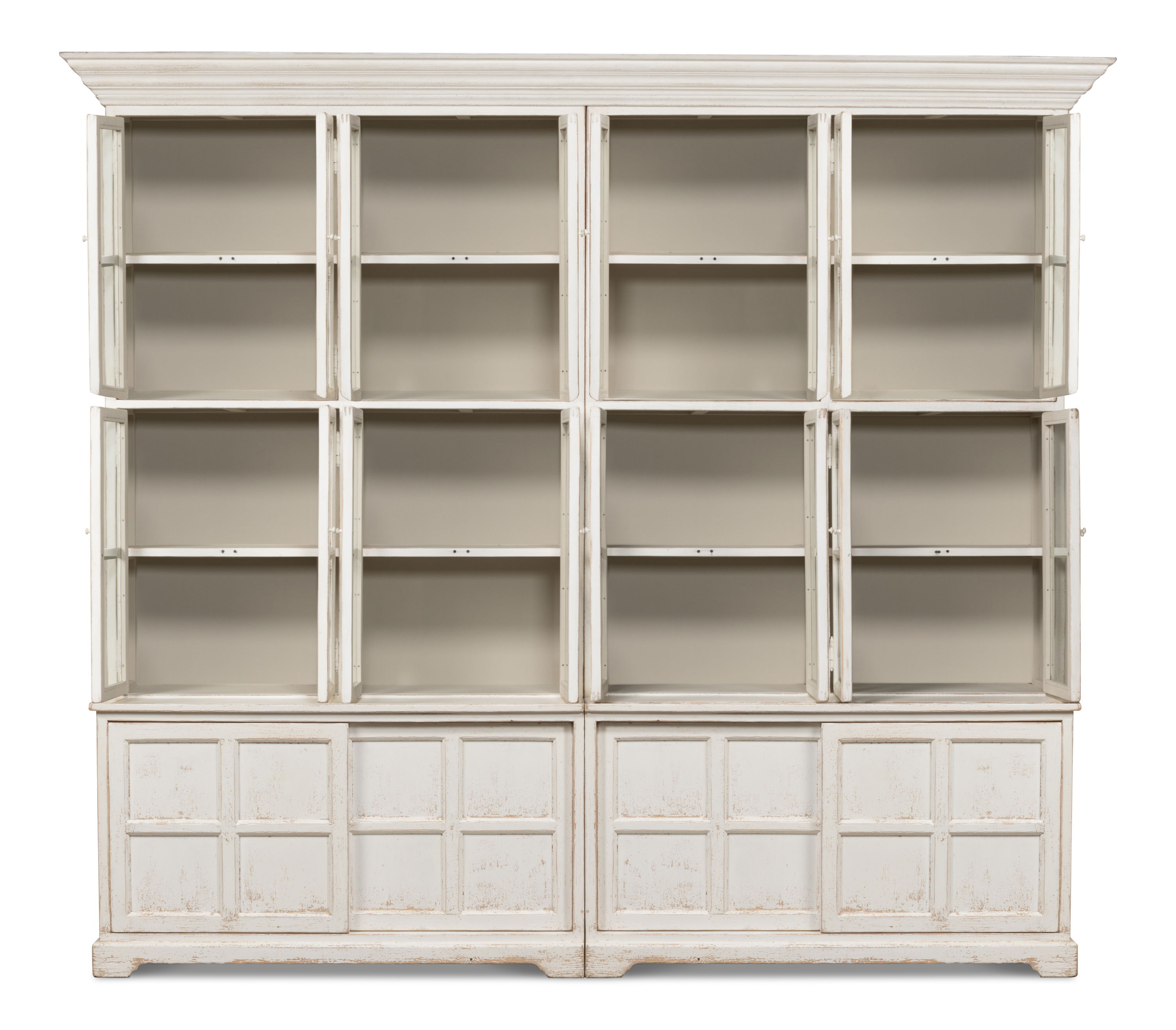 Glass Front Bookcase, Shelving & Bookcase by Sarreid, 121" length x 22" width x 106" height View 9
