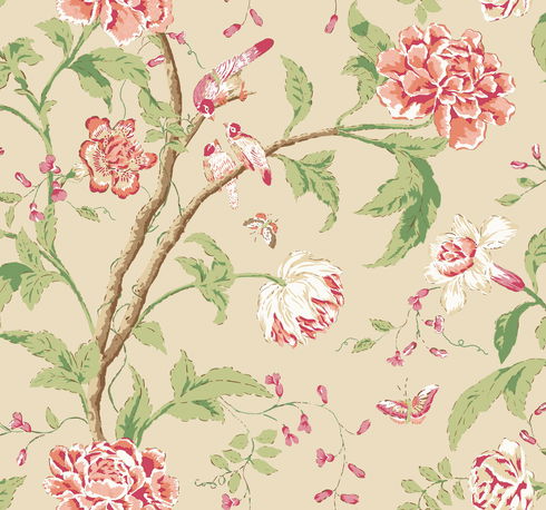 Teahouse Floral Cream & Coral Wallpaper