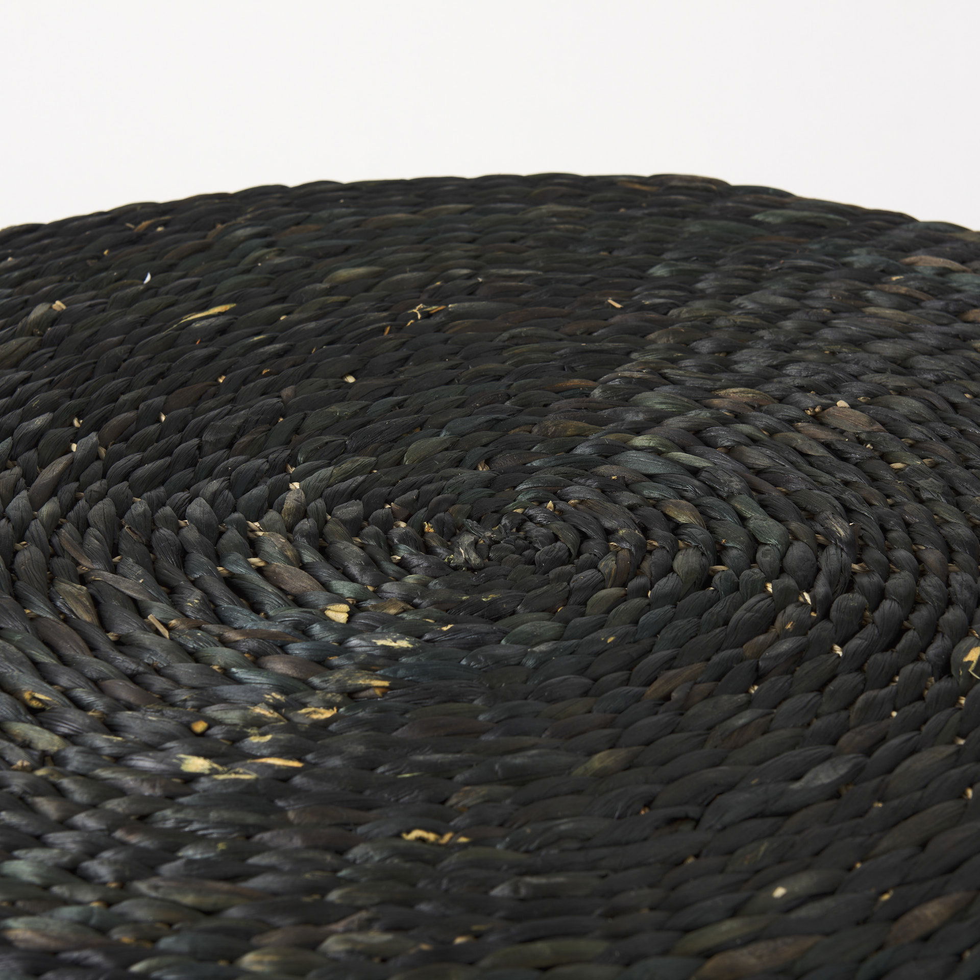 Dina 75L x 75W x 45H Black Cornhusk and Water Hyacinth Round Coffee Table Pouf, Ottoman by Mercana, 29.53" length x 29.53" width x 15.75" height View 5