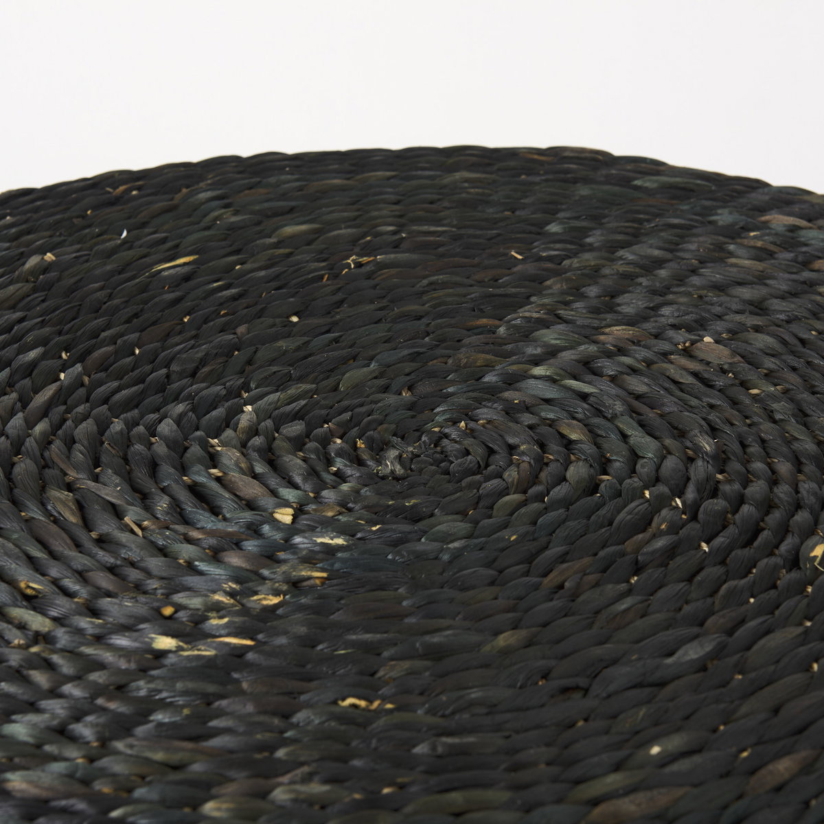 Dina 75L x 75W x 45H Black Cornhusk and Water Hyacinth Round Coffee Table Pouf, Ottoman by Mercana, 29.53" length x 29.53" width x 15.75" height View 5