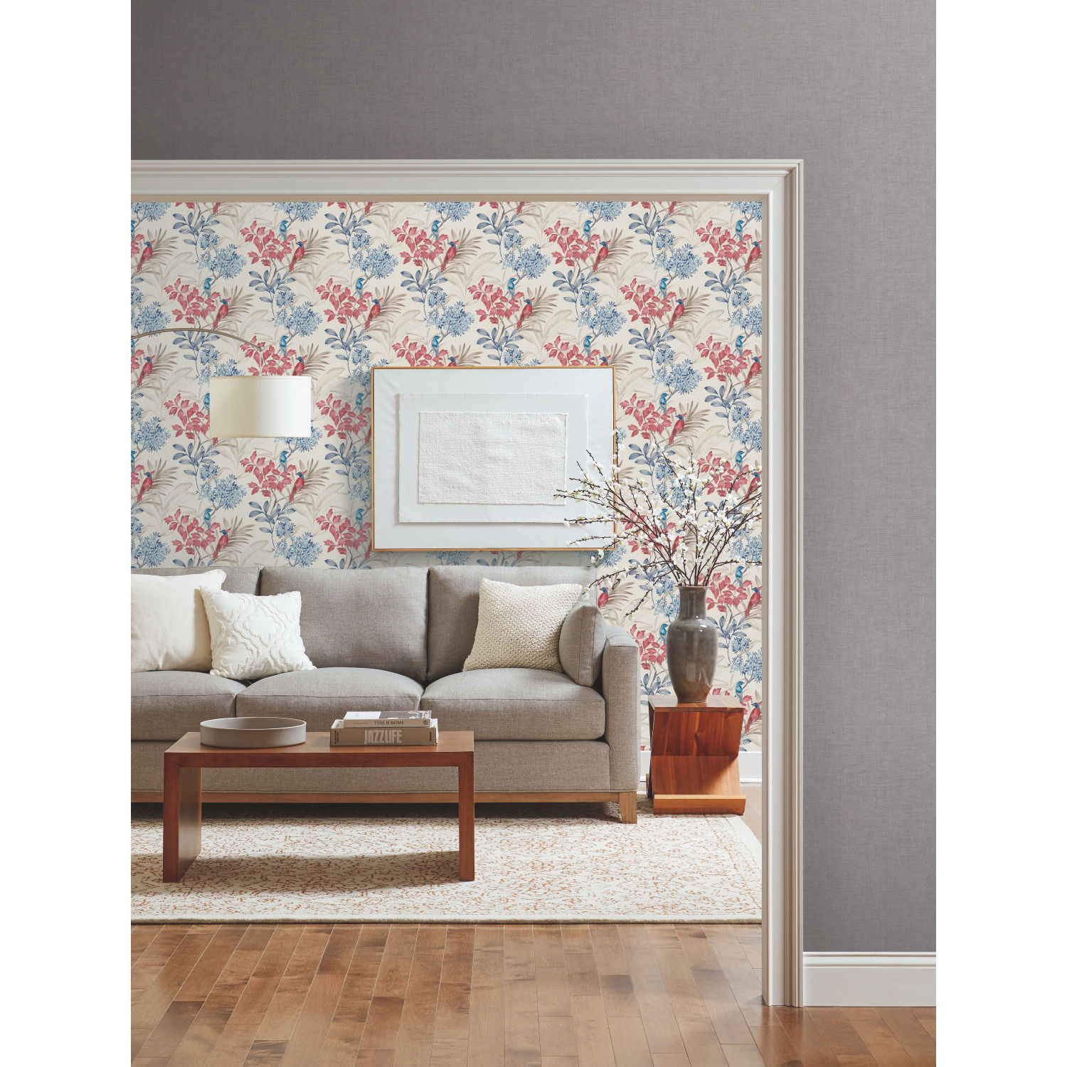 Handpainted Songbird Red & Blue Wallpaper large image 