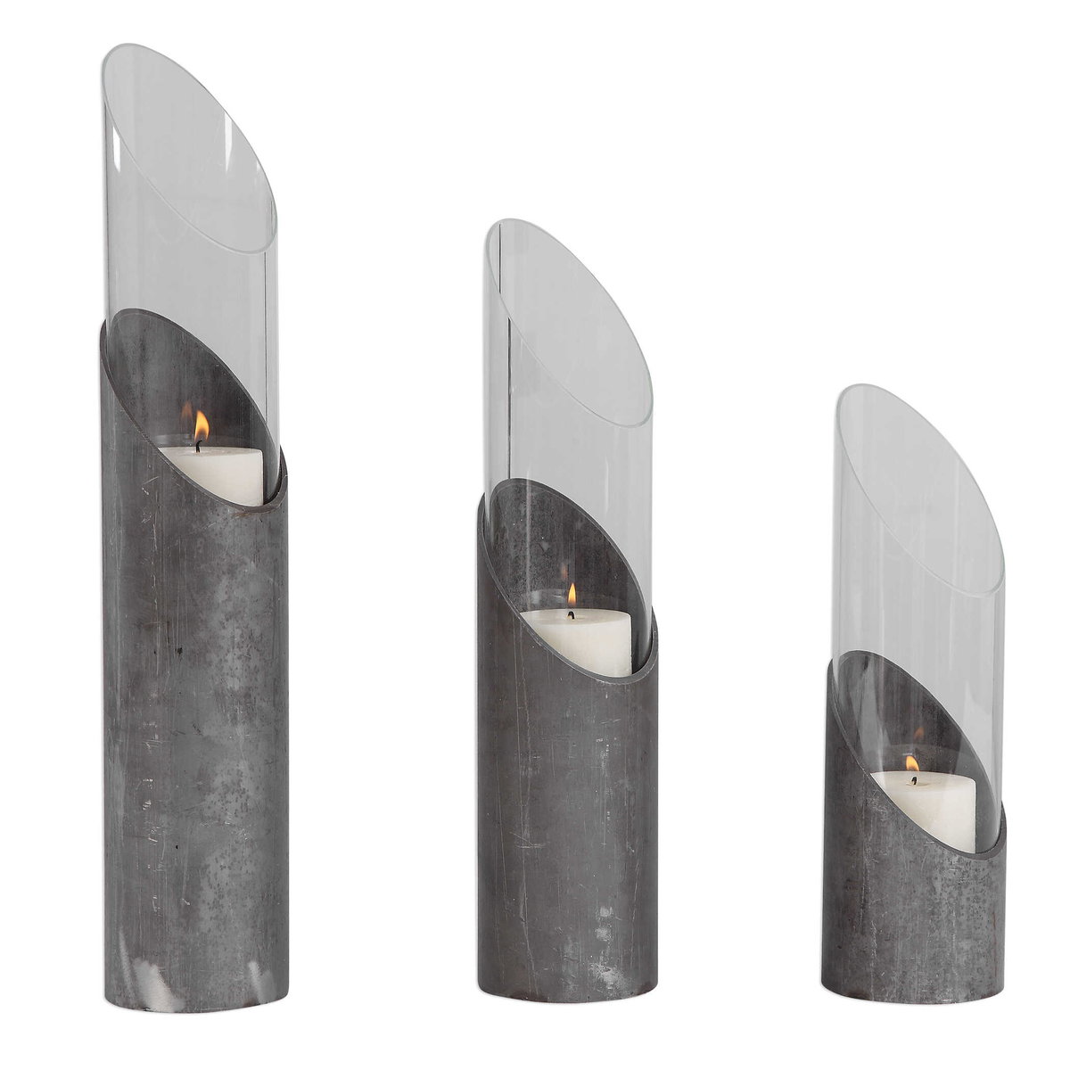 Karter Iron & Glass Candleholders Set/3, Candles & Candle Holder by Uttermost, 4.5" width x 22" height x 4.5" depth View 3