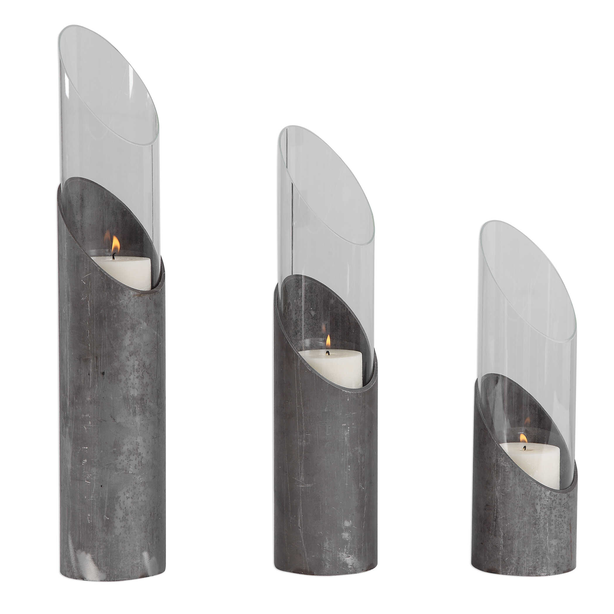 Karter Iron & Glass Candleholders Set/3 large image 