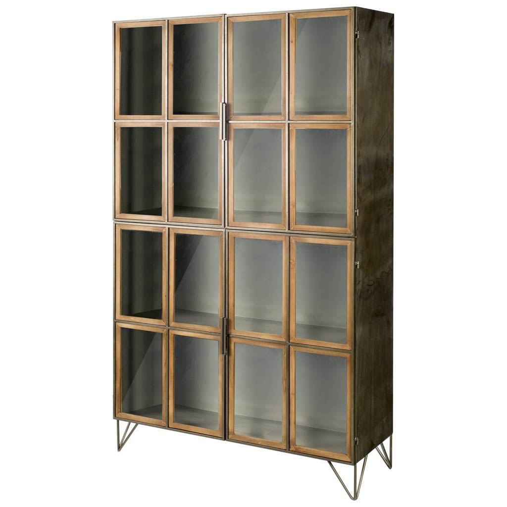 Pandora I 74' H Brown Wood and Metal Glass Door Display Cabinet, Cabinets & Sideboard by Mercana, 44" length x 16" width x 74.02" height View 1