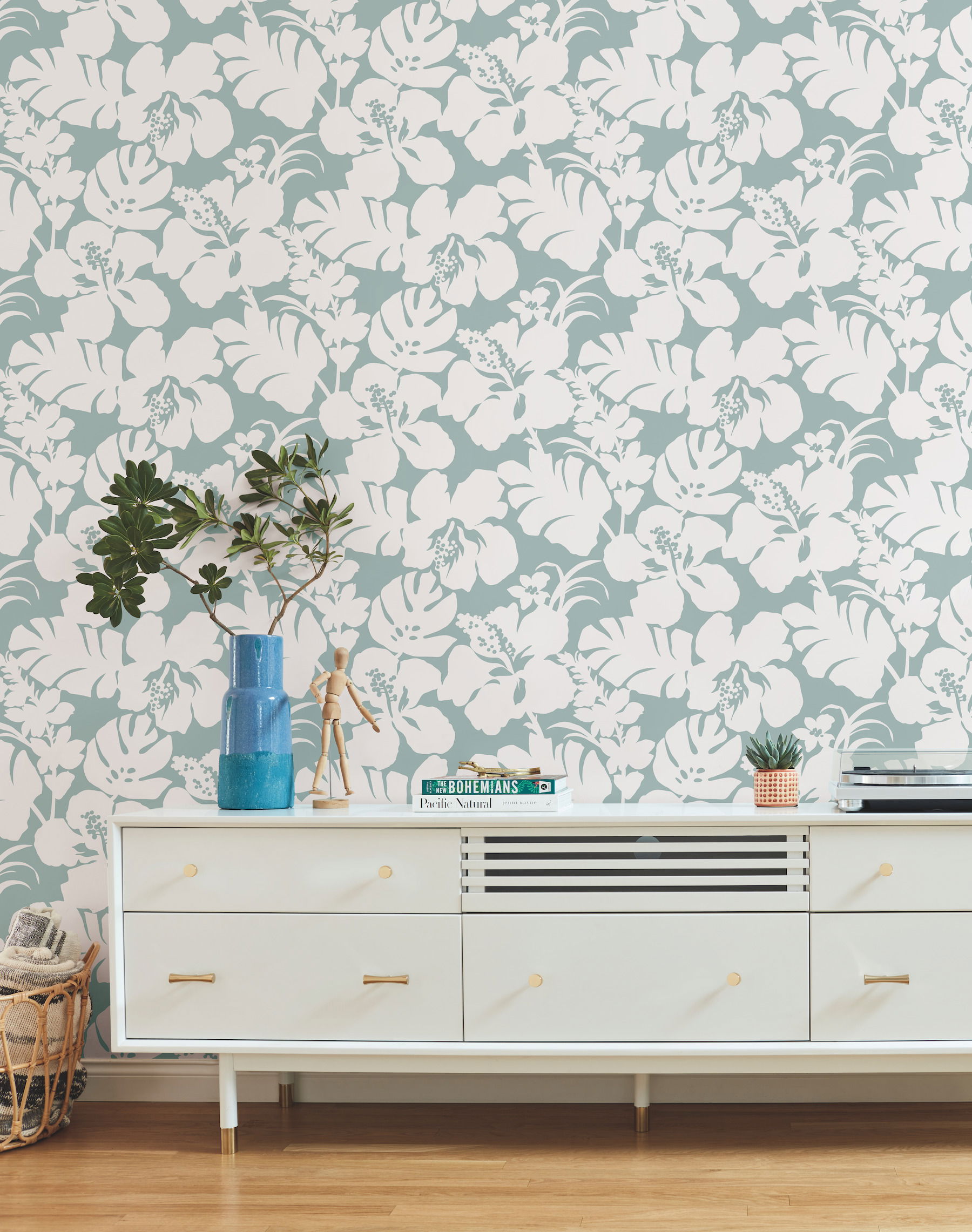Hibiscus Arboretum Light Grey Wallpaper, by York Wall, 33' length x 1'8.5" width x 0.02" depth View 2