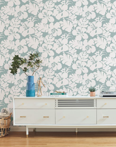Hibiscus Arboretum Light Grey Wallpaper