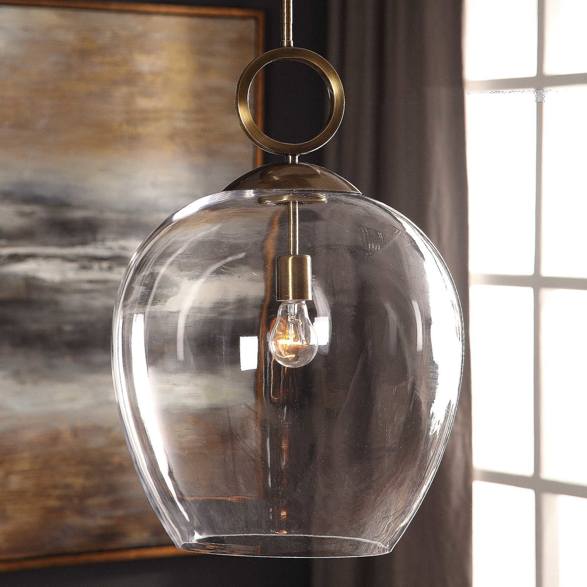 Calix Large Blown Glass 1 Light Pendant, by Uttermost, 1'3.75" width x 1'11" height x 1'3.75" diameter x 1'3.75" depth View 2