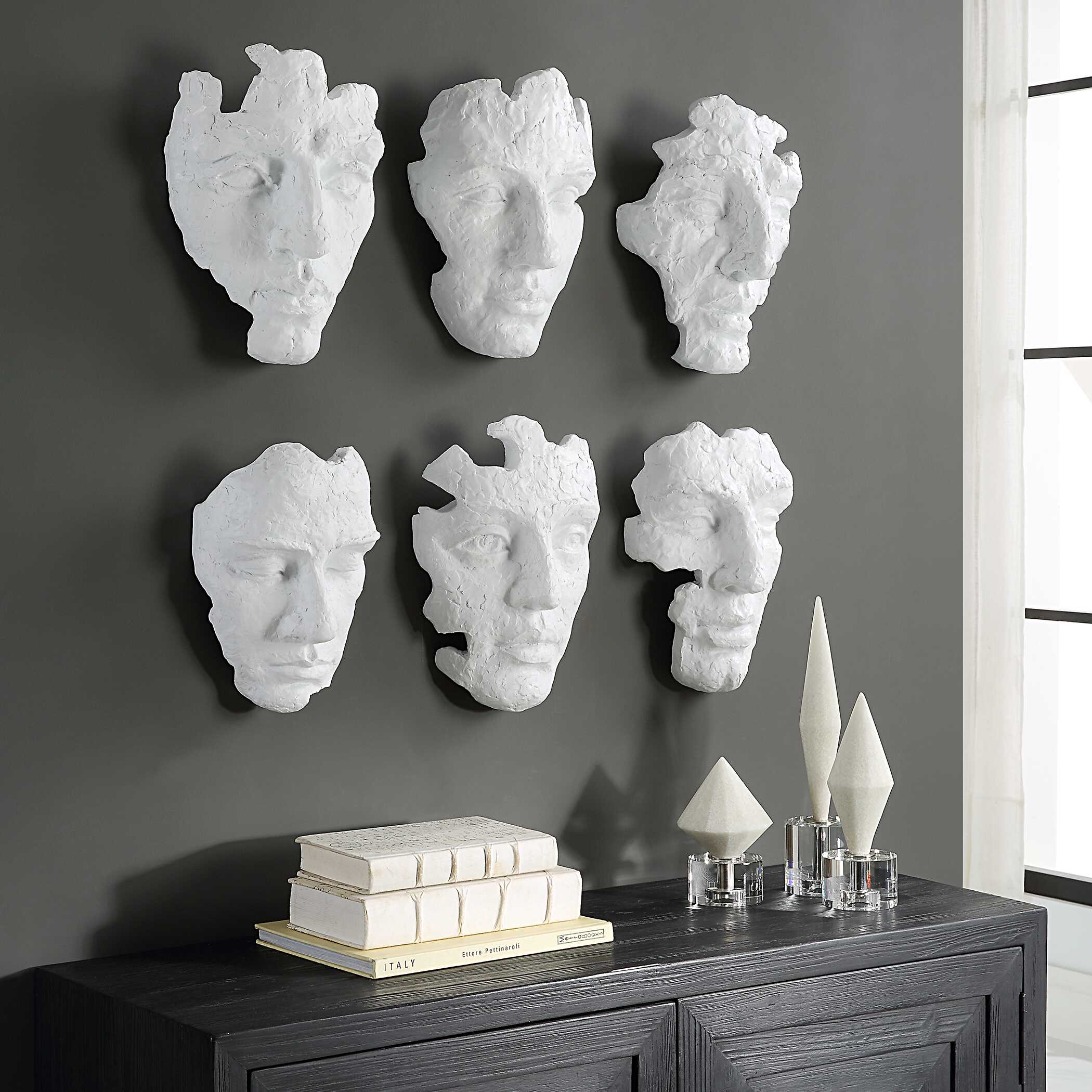 Self-Portrait White Mask Wall Decor Set/6, Sculptural Wall Art by Uttermost, 9.62" width x 14" height x 5.12" depth View 4