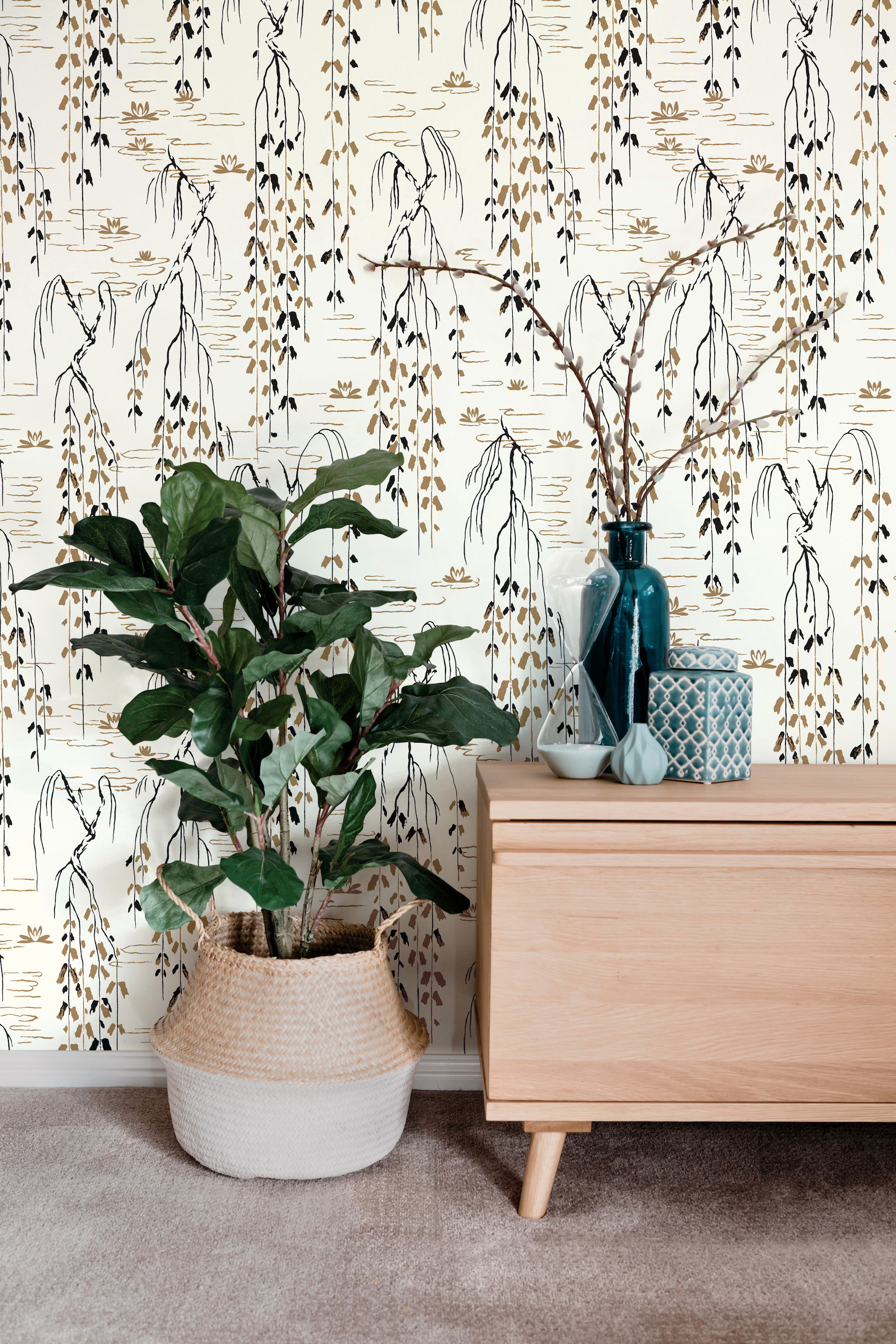 Willow Branches White & Black Wallpaper, by York Wall, 27' length x 2'3" width x 0.02" depth View 2