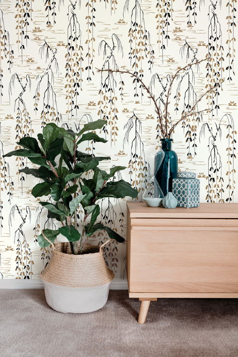 Willow Branches White & Black Wallpaper
