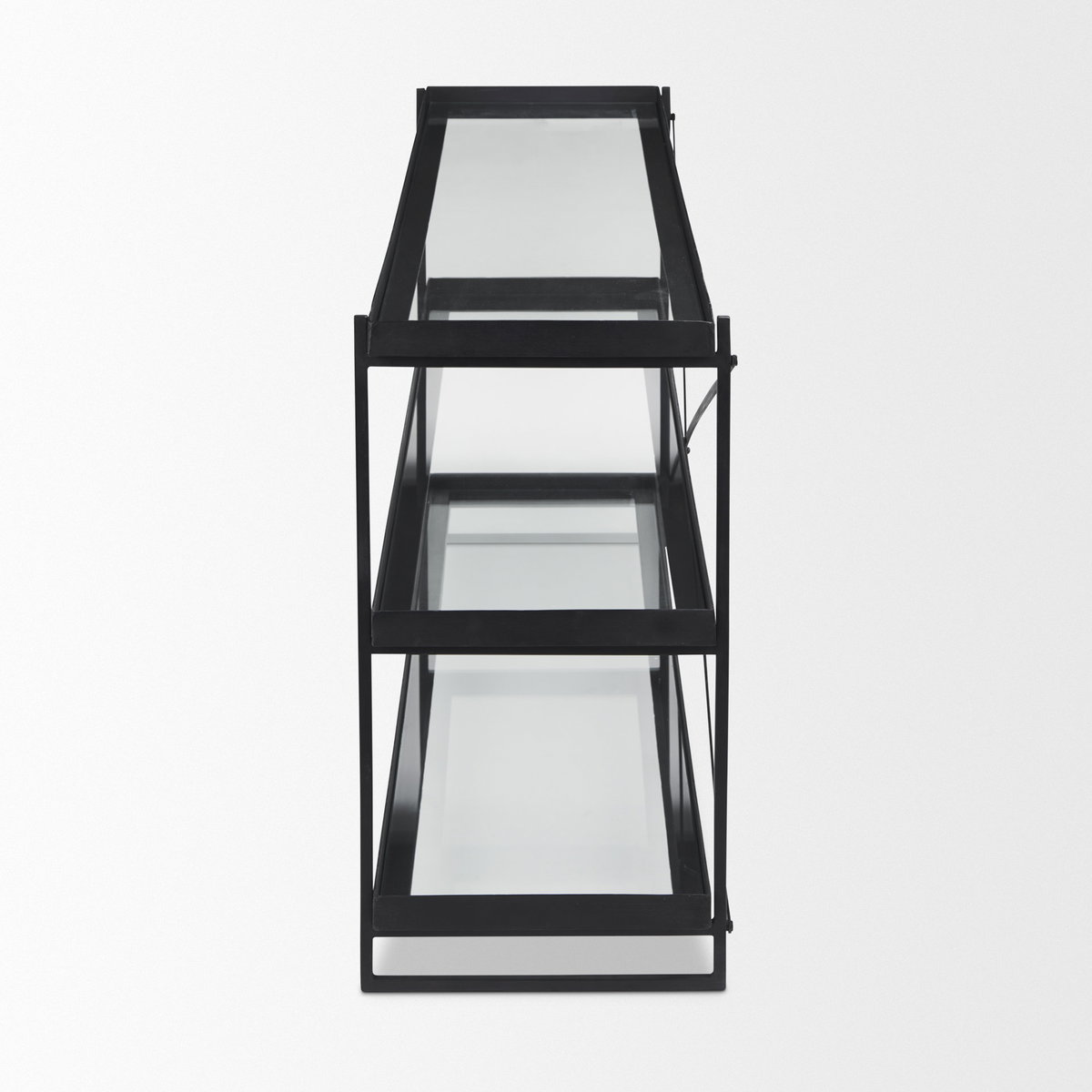 Trey 72.0'L x 16.0'W x 30.0'H Black Metal with Glass Console Table, by Mercana, 72" length x 16.25" width x 30" height View 7