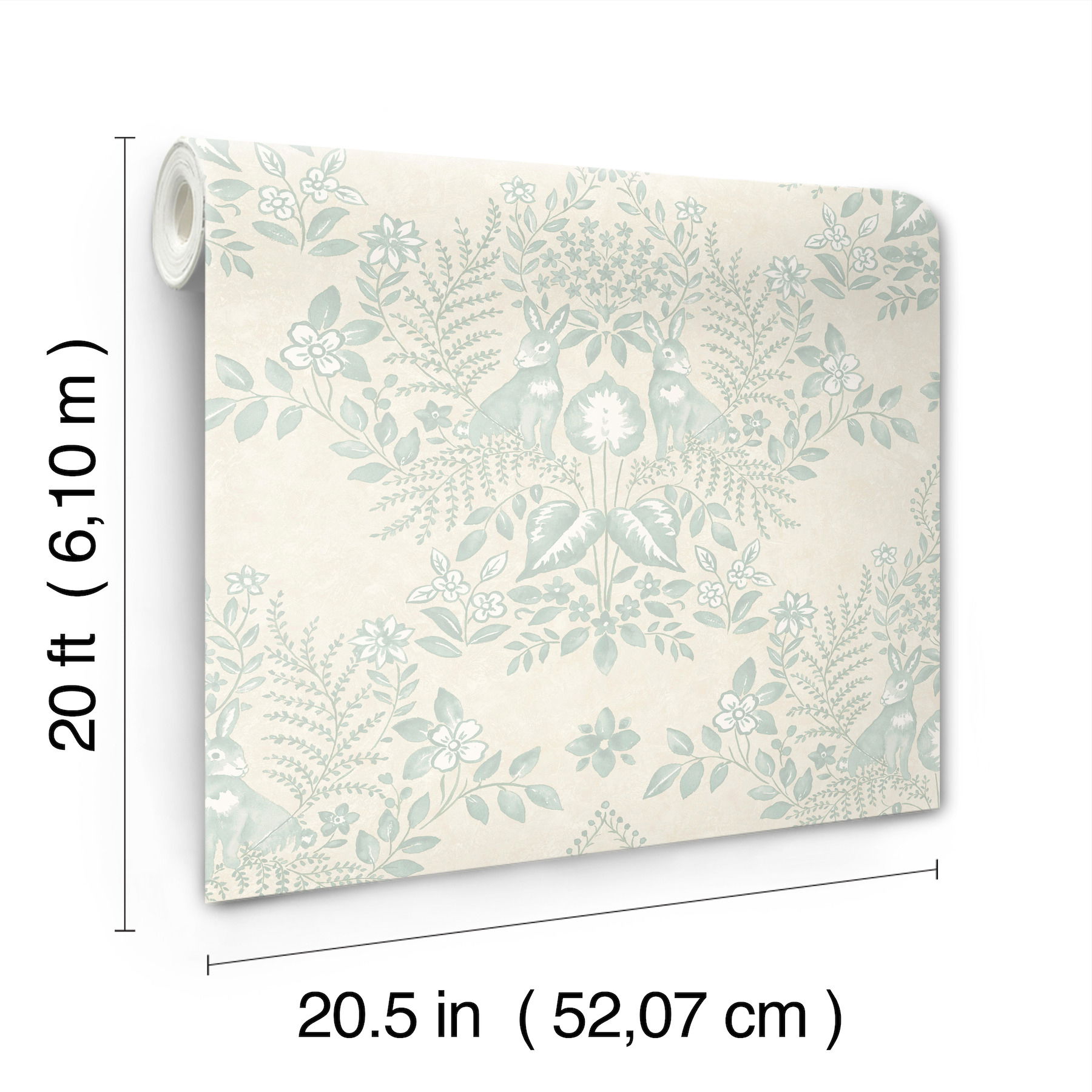Cottontail Toile Vintage Duck Egg Peel & Stick Wallpaper large image 