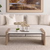 Athens   Light Brown Wood and White Marble Coffee Table, by Mercana, 48" length x 28" width x 16" height thumbnail 3