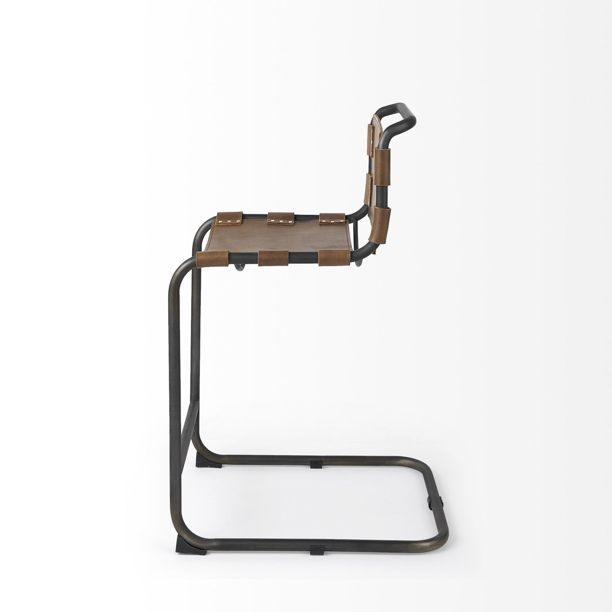 Berbick Low Back 26in Seat Counter Stool | Brown Leather with Gray Metal, Counter & Bar Stool by Mercana, 20.5" length x 24.8" width x 39" height View 4