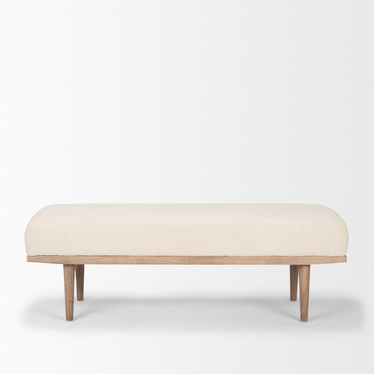 Shae Brown Wood with Oatmeal Fabric Bench, Benche by Mercana, 56" length x 18" width x 19" height View 4