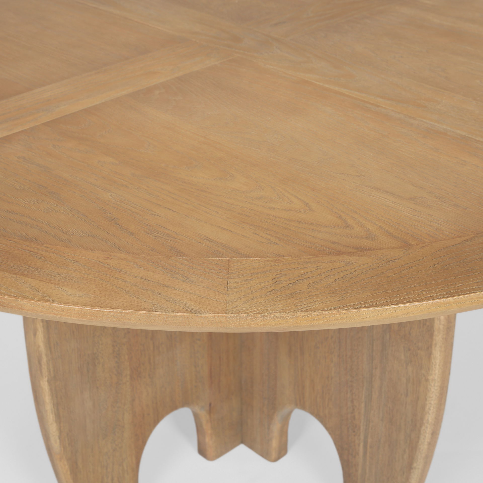 Sonomi Brown Solid Rubber Wood with Round Oak Tabletop Dining Table, by Mercana, 59" length x 59" width x 30" height View 7