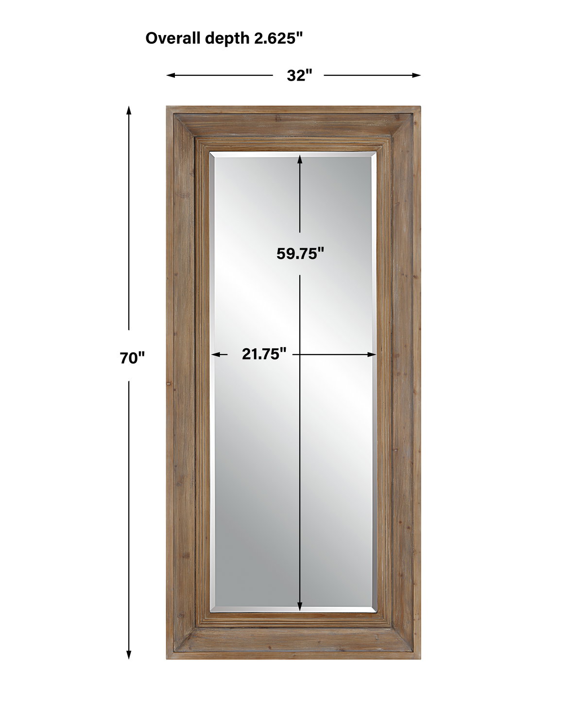 Missoula Large Natural Wood Mirror, by Uttermost, 2'8" width x 5'10" height x 2.62" depth View 3