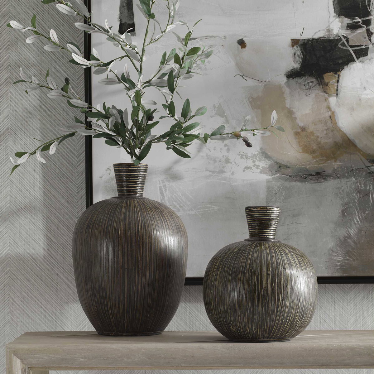 Islander Black Vases Set/2, by Uttermost, 11" width x 16" height x 11" depth View 2