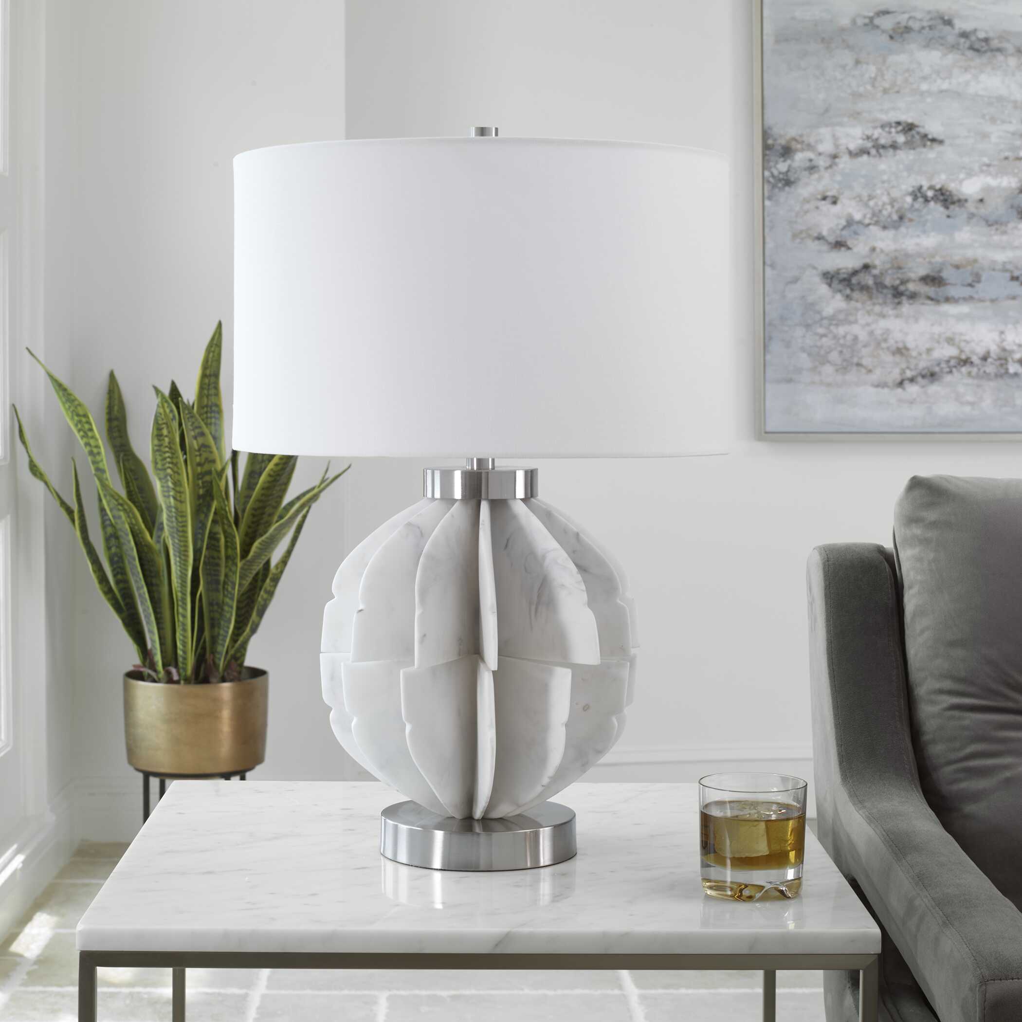 Repetition White Marble Table Lamp, by Uttermost, 17" width x 24.5" height x 17" depth View 4