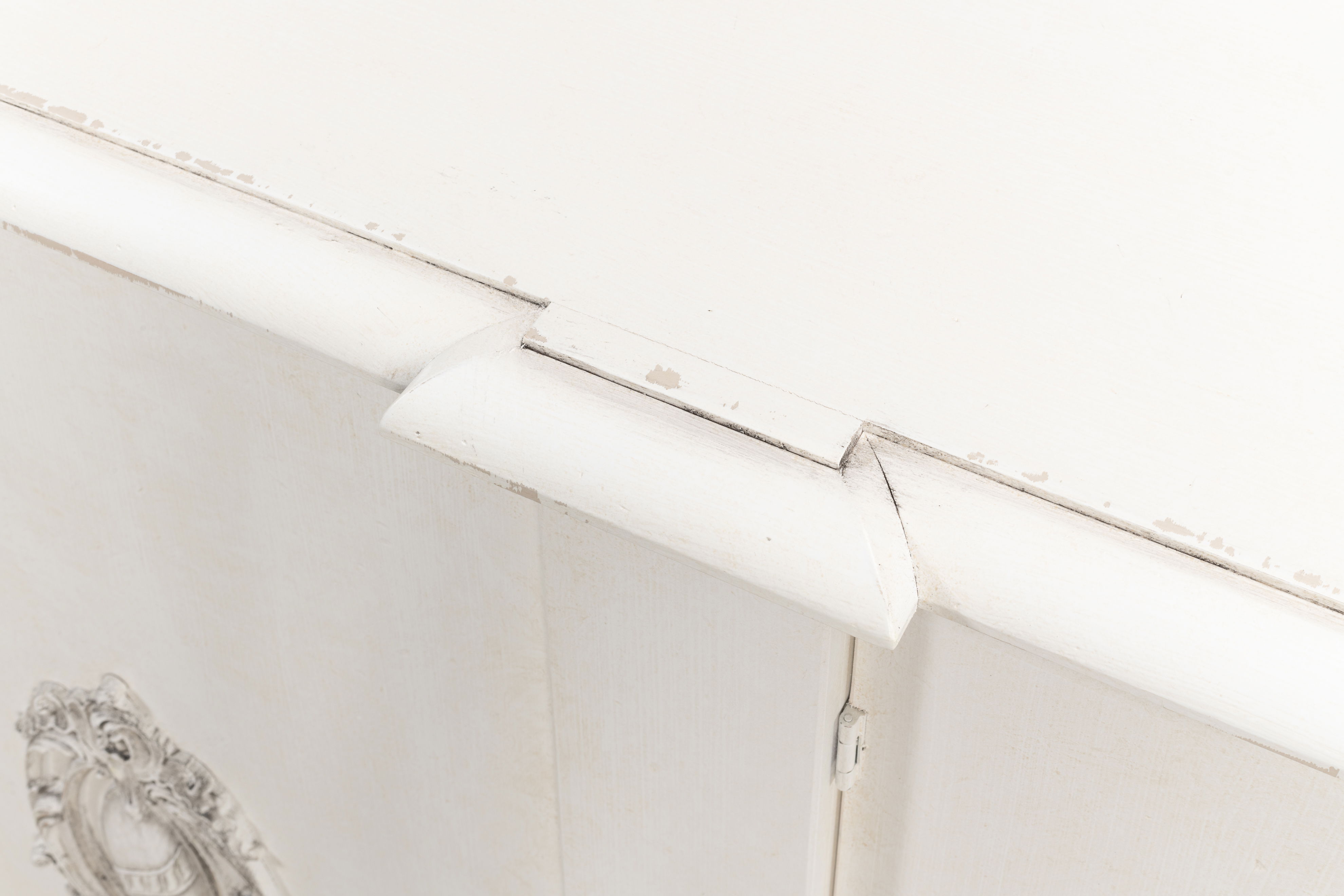 *Crested Wall Cabinet,White/White Finish, Cabinets & Sideboard by Sarreid, 96" length x 18" width x 39" height View 8