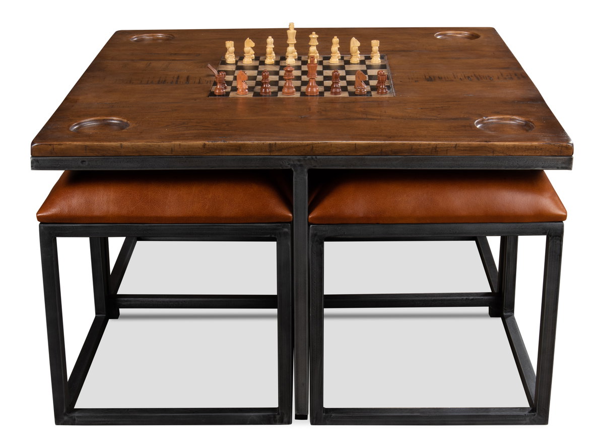 Low Game Table With Four Stools, by Sarreid, 3' length x 3' width x 1'10" height View 7