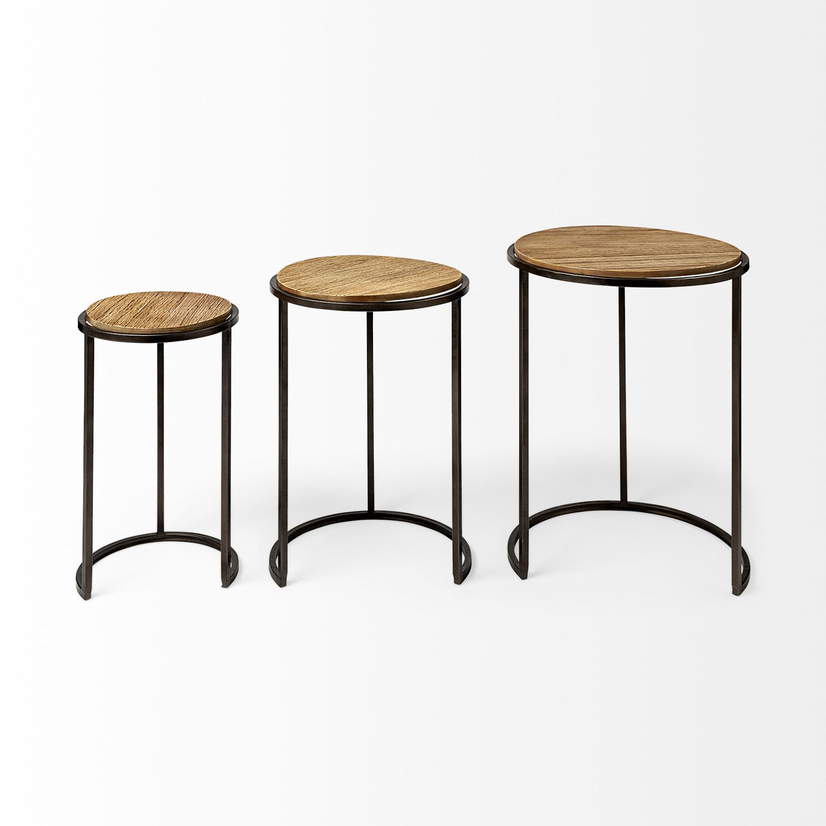 Glover (Set of 3) 20L x 20W Brown Wood Round Top with Metal Nesting Accent Tables, Side & End Table by Mercana, 20.08" length x 20.08" width x 26.38" height View 8