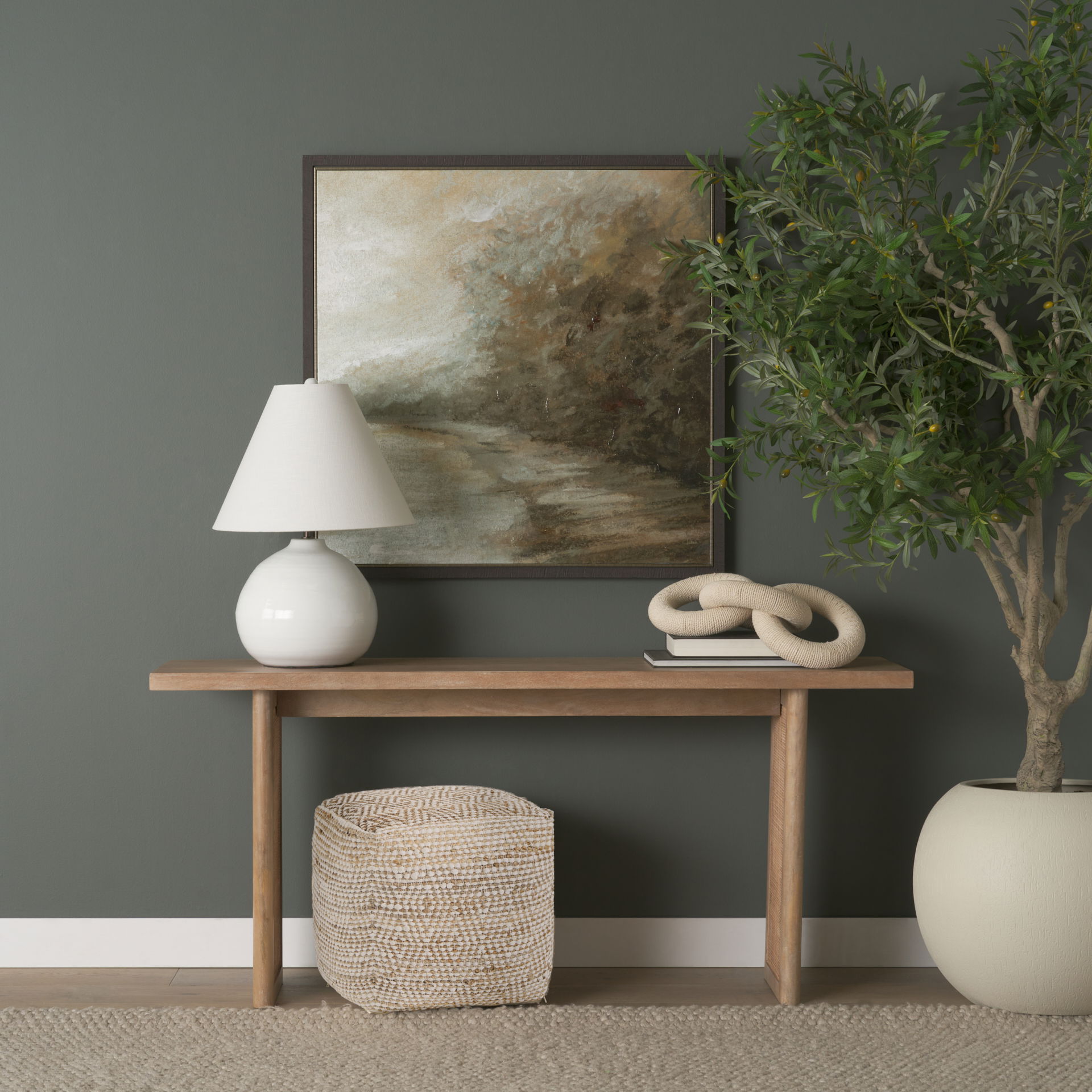 Ekani  Cream/Beige Cotton Pouf, Ottoman by Mercana, 16" length x 16" width x 16" height View 2