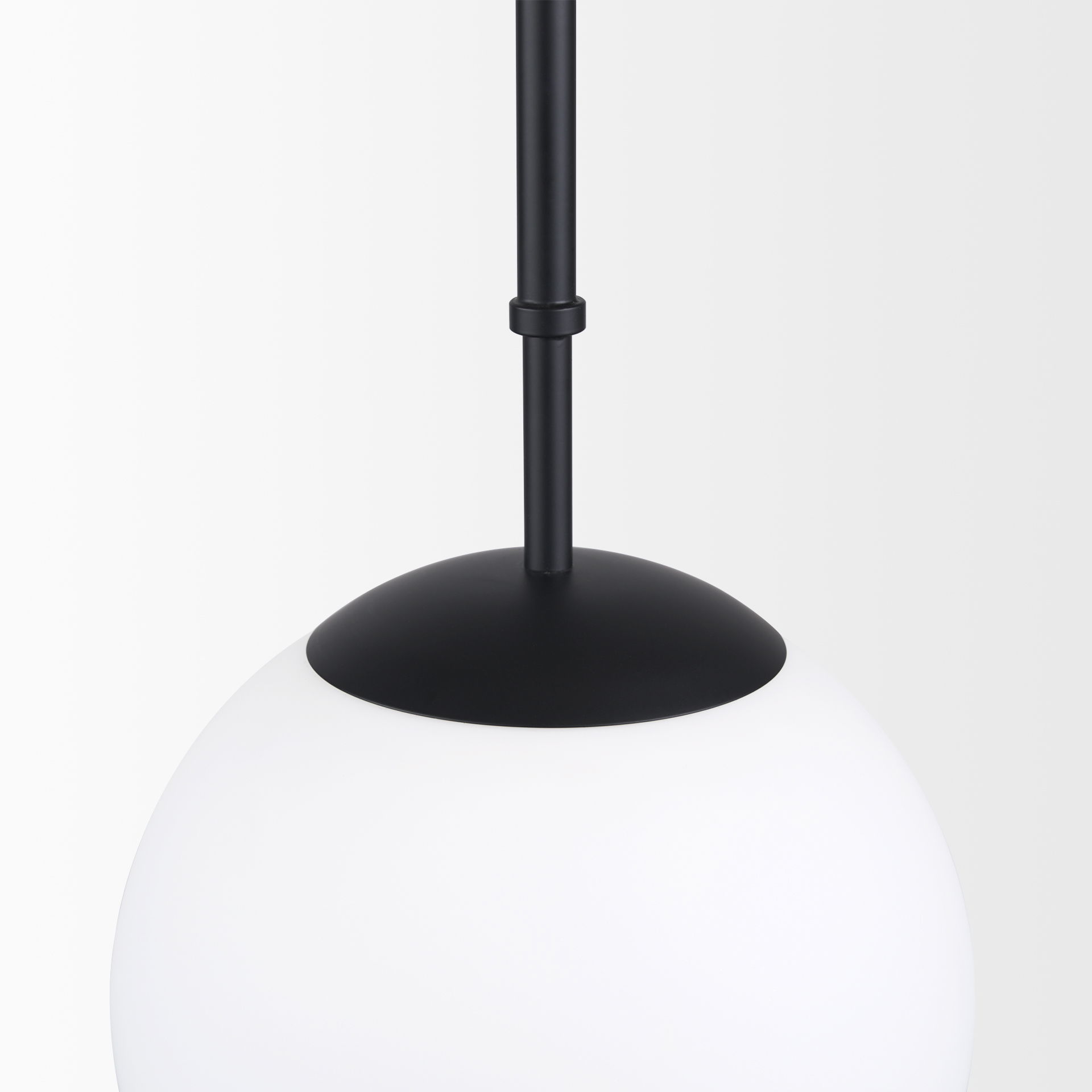 Edie Matte Black Metal with Frosted Glass Globe 1-Light Pendant, by Mercana, 12" length x 12" width x 54" height View 7