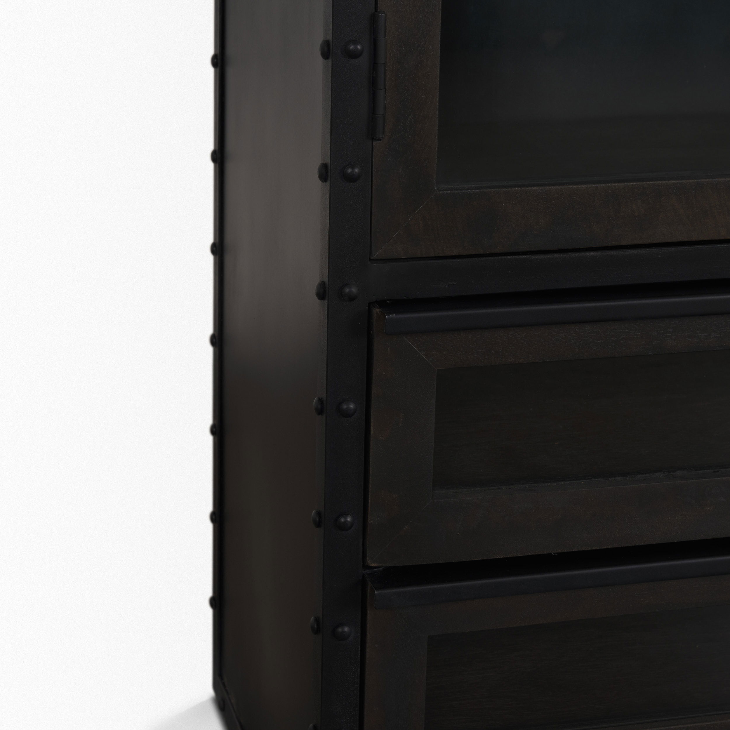 Gehry 72.3' H Dark Brown Metal Brown Wood and Glass Door Display Cabinet large image 