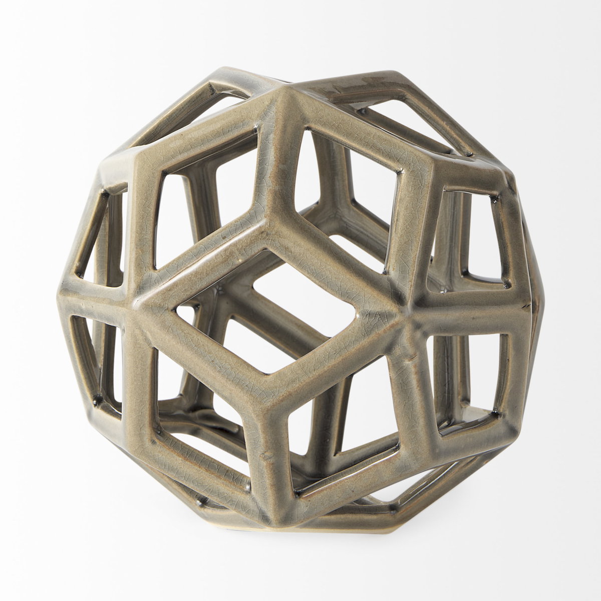 Geom  Tan Ceramic Geometric Object, Decorative Object by Mercana, 7.09" length x 7.09" width x 7.09" height View 4