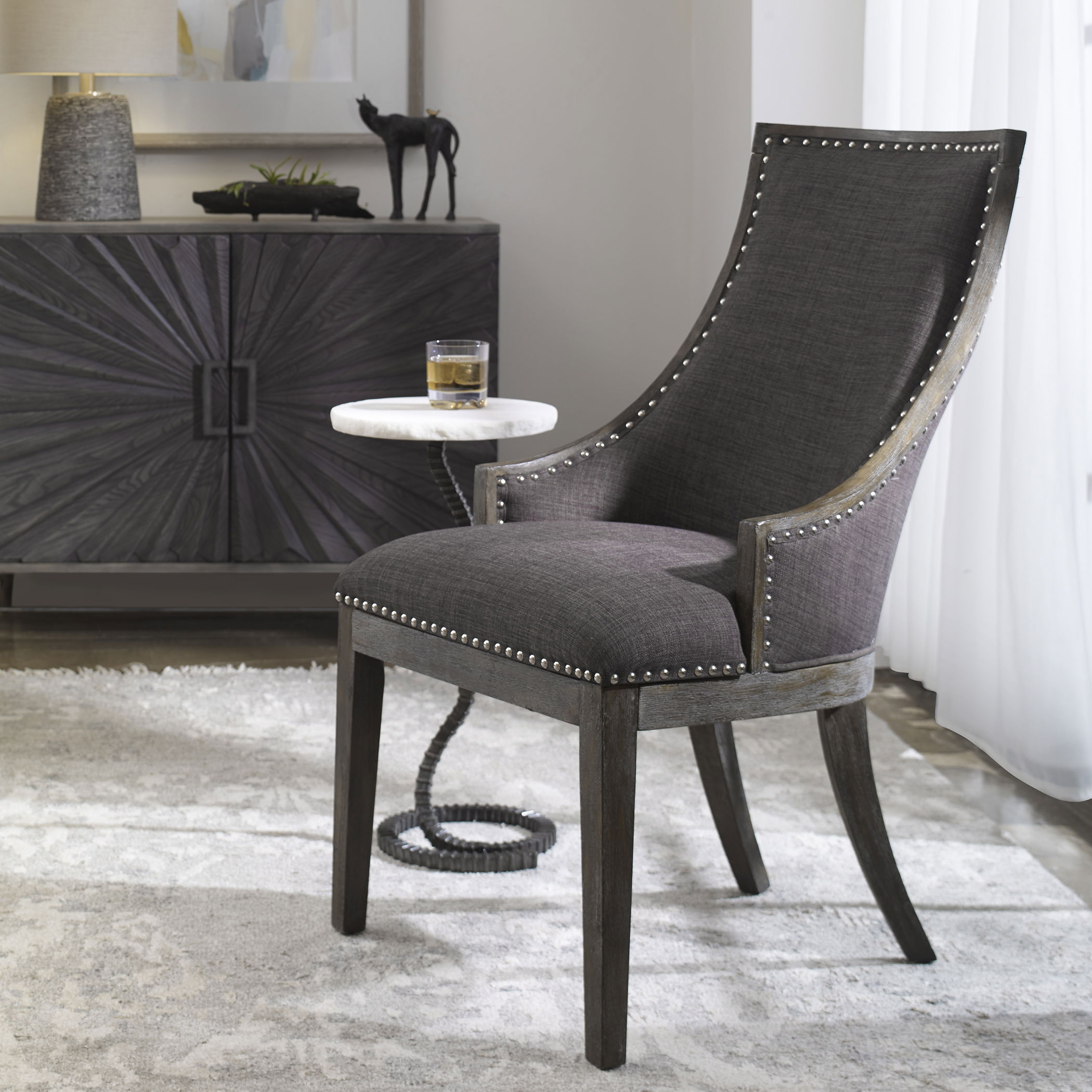 Aidrian Charcoal Gray Accent Chair, Furniture by Uttermost, 22.5" width x 39.5" height x 26.5" depth View 2