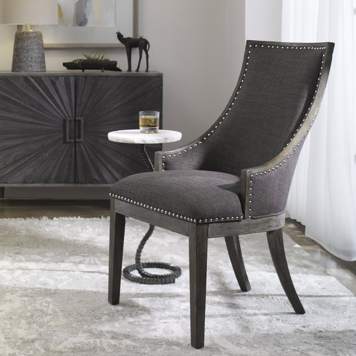 Aidrian Charcoal Gray Accent Chair, Furniture by Uttermost, 22.5" width x 39.5" height x 26.5" depth View 2