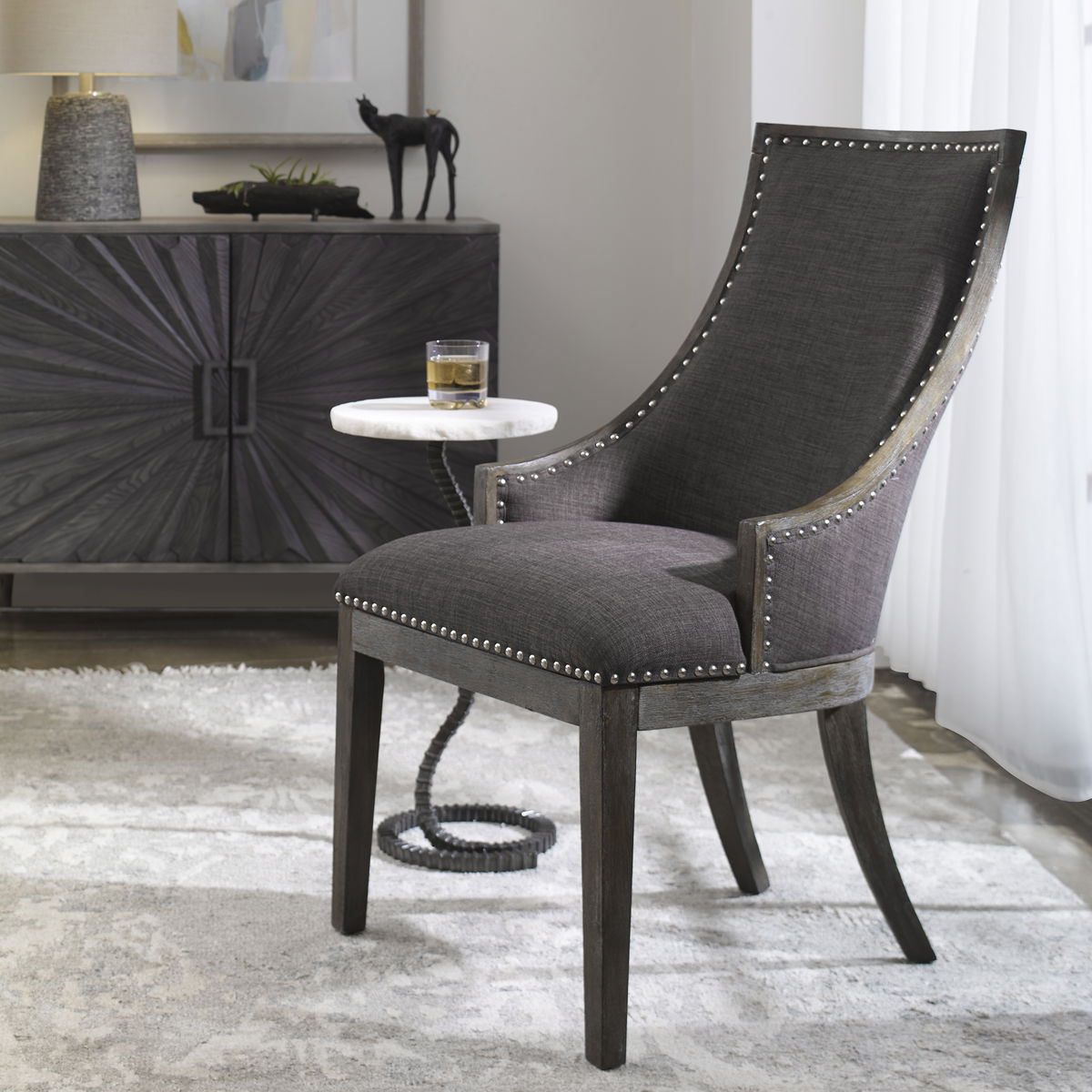 Aidrian Charcoal Gray Accent Chair, by Uttermost, 22.5" width x 39.5" height x 26.5" depth View 2