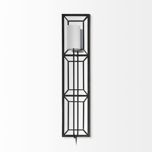 Noah 12.2x55 Black Metal with White Fabric Shade Rectangular Wall Sconce