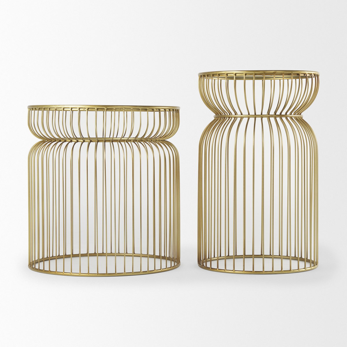 Shani Set of 2 Round, Gold Metal with Glass Accent Tables, Side & End Table by Mercana, 19" length x 19" width x 20.25" height View 4