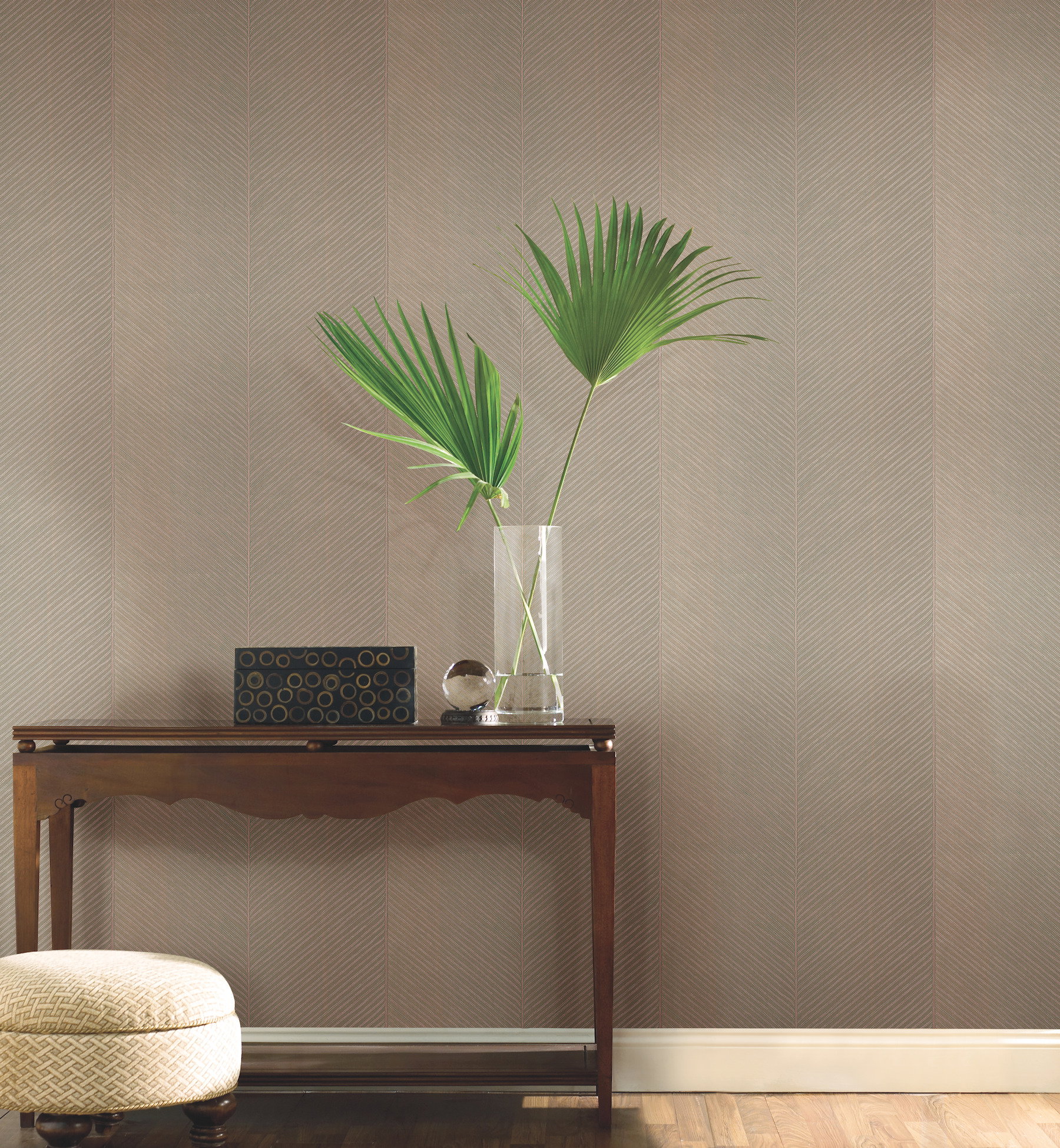 Palm Chevron Taupe & Gold Wallpaper, by York Wall, 32'9.6" length x 1'8.8" width x 0.02" depth View 3