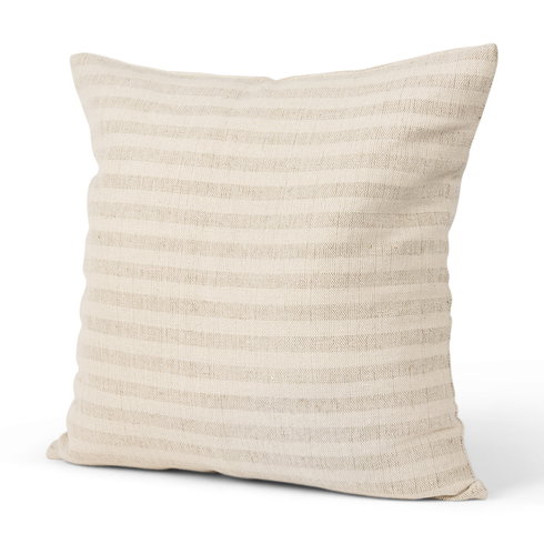 Jace 22x22 Cream/Beige Stripe Linen-Cotton Square Pillow Cover