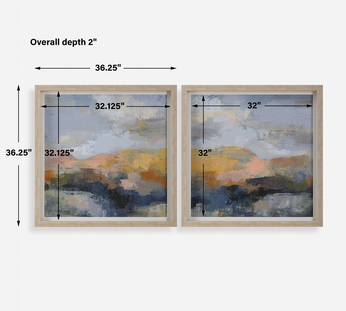 Dusk Framed Prints Set/2, Painting by Uttermost, 36.25" width x 36.25" height x 2" depth View 3