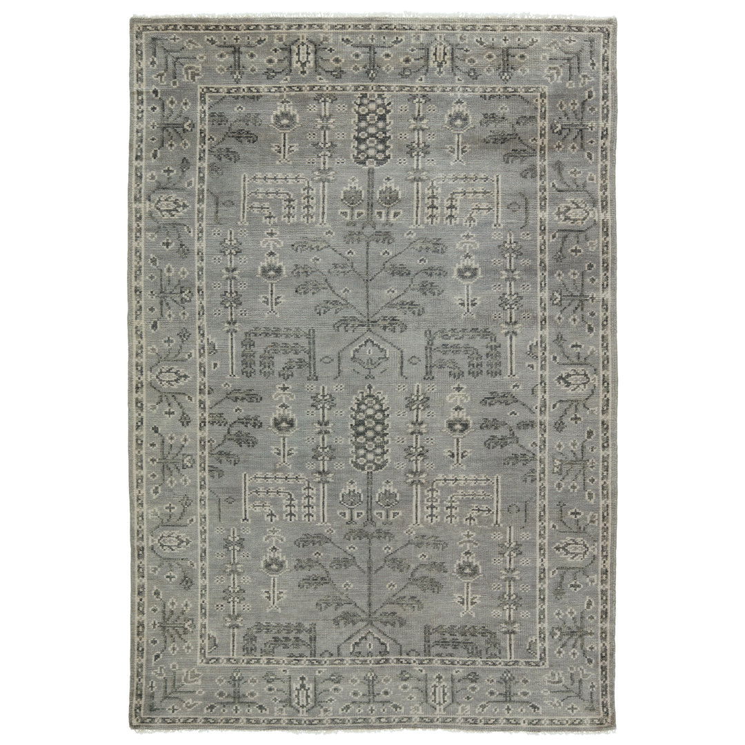 Ginerva Floral Hand Knotted Wool Gray Area Rug large image 