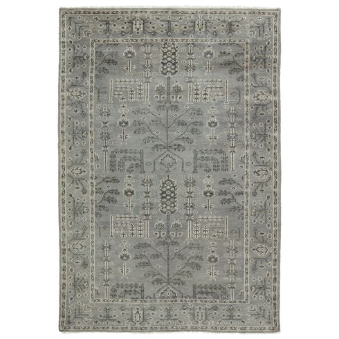 Ginerva Floral Hand Knotted Wool Gray Area Rug