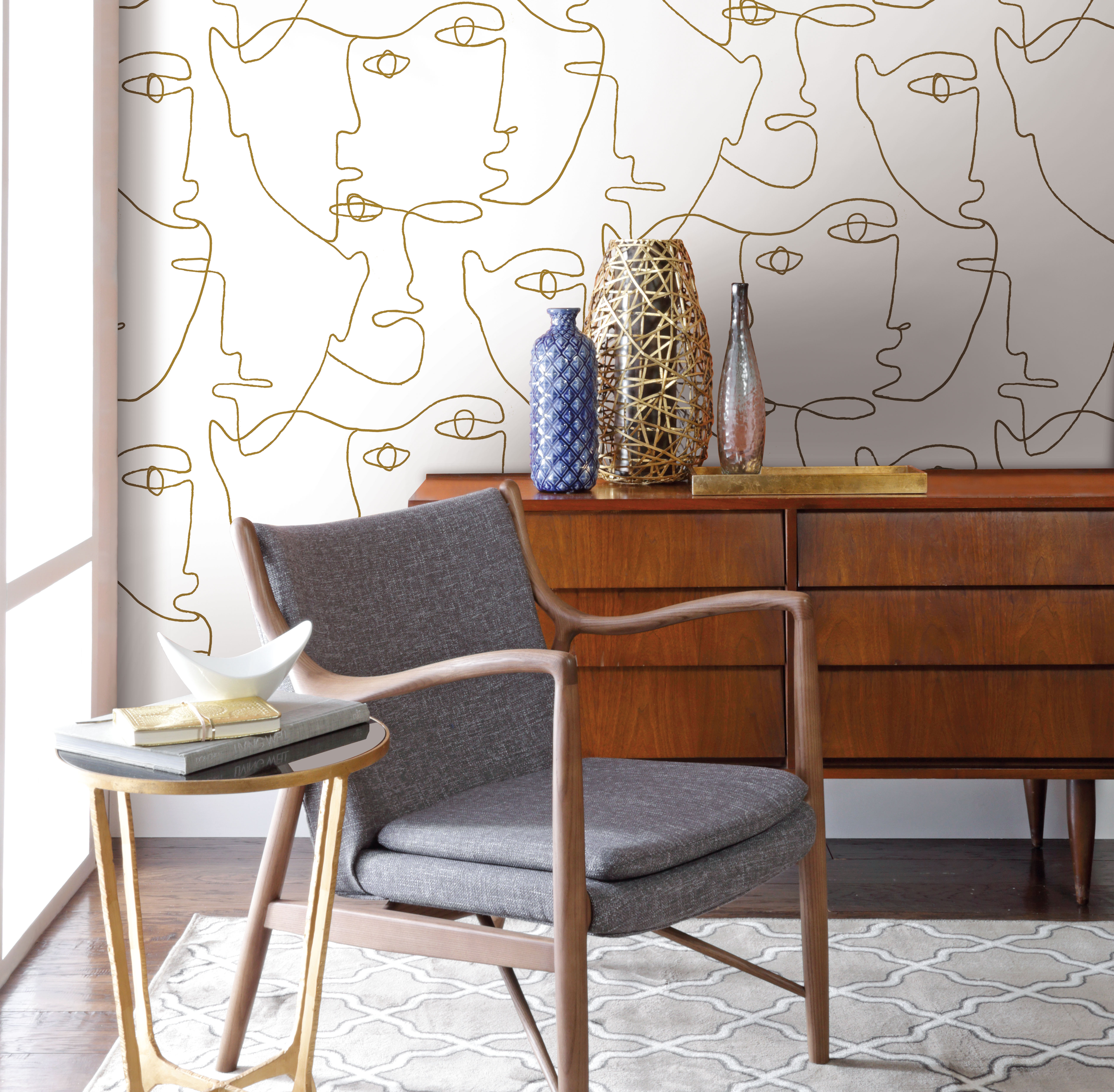 Pablo Portraits  Gold Metallic Peel & Stick Wallpaper large image 