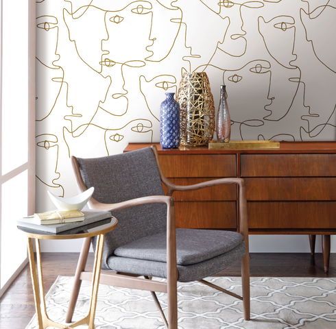 Pablo Portraits  Gold Metallic Peel & Stick Wallpaper