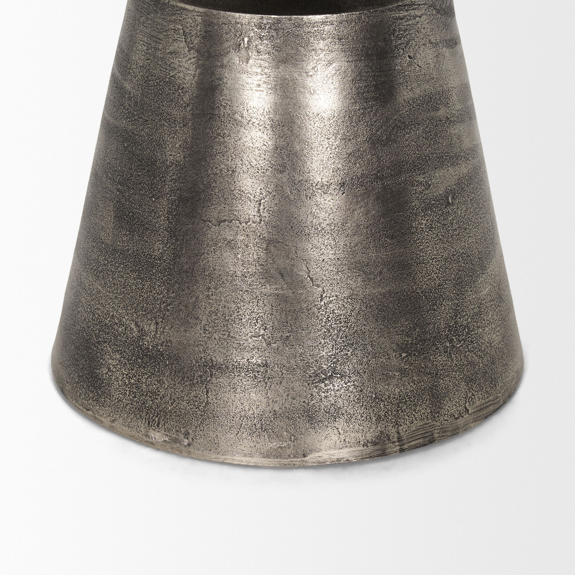 Bobbi Textured Polished Nickel Cast Aluminum Metal Accent Table, Side & End Table by Mercana, 20" length x 20" width x 21" height View 9