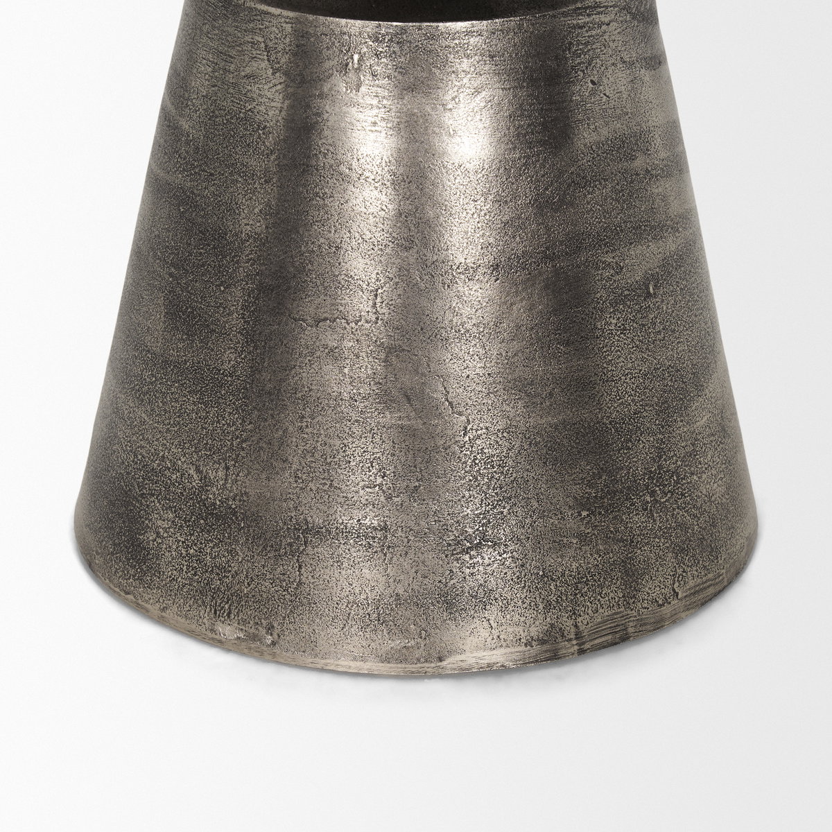 Bobbi Textured Polished Nickel Cast Aluminum Metal Accent Table, Side & End Table by Mercana, 20" length x 20" width x 21" height View 9