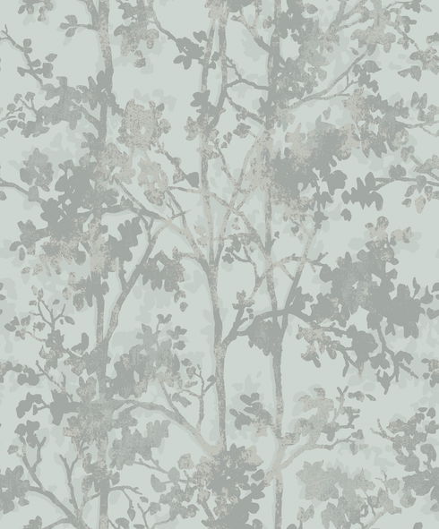 Shimmering Foliage Spa & Silver Wallpaper